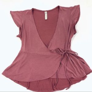 American Rag Pink Wrap Flutter Sleeve Top